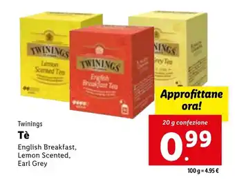 Lidl Twinings Tè English Breakfast, Lemon Scented, Earl Grey 20 g offerta