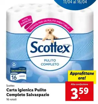 Lidl Scottex Carta igienica Pulito Completo Salvaspazio 16 rotoli offerta