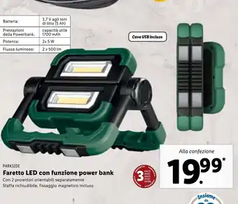 Lidl Parkside Faretto LED con funzione power bank offerta
