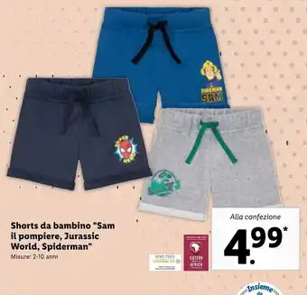 Lidl Shorts da bambino "Sam il pompiere, Jurassic World, Spiderman offerta