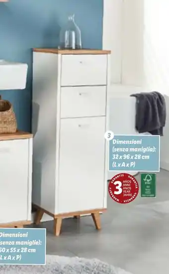 Lidl Livarno Home Mobiletto da bagno con 1 anta e 2 cassetti 32 x 96 x 28 cm offerta