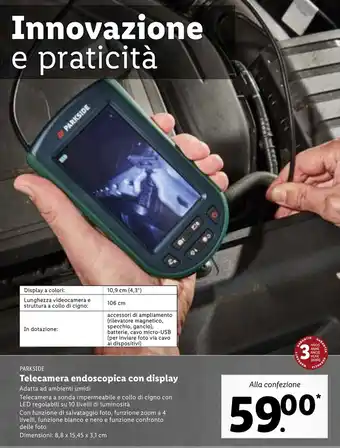 Lidl Parkside Telecamera endoscopica con display 8,8 x 15,45 x 31 cm offerta