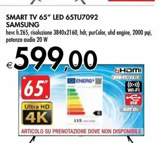 Bennet Smart tv led samsung 65tu7092 offerta