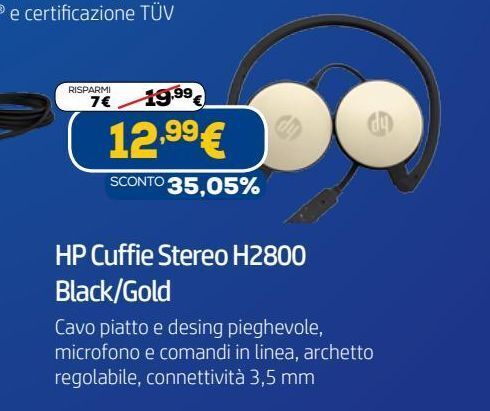 Hp cuffie stereo h2800 black/gold offerta di Euronics