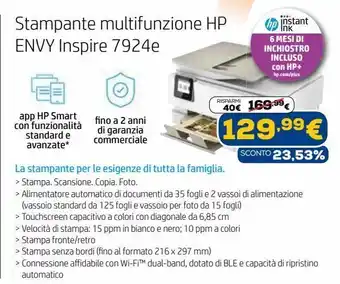 Euronics Stampante multifunzione hp envy inspire 7924e offerta