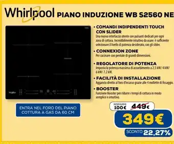 Euronics Whirlpool piano induzione wb s2560 offerta