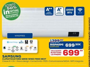 Euronics Samsung climatizzatore serie wind free next offerta