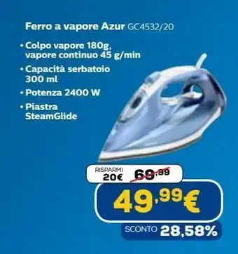 Euronics Ferro a vapore azur offerta