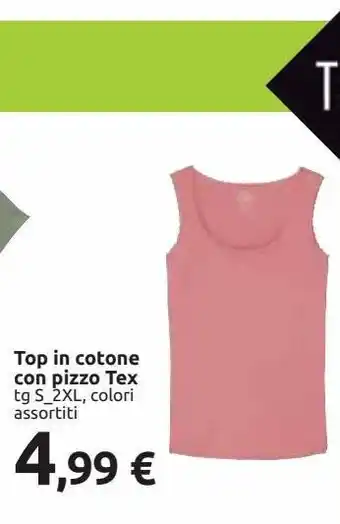 Top in cotone con pizzo tex