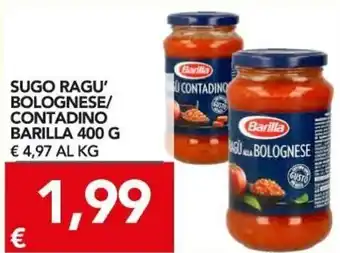 TuoDi Barilla Sugo Ragù Bolognese/Contadino 400 g offerta