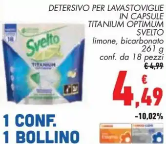 Conad Svelto Titanium Optimum Detersivo per Lavastoviglie in Capsule 261 g 18 pezzi offerta