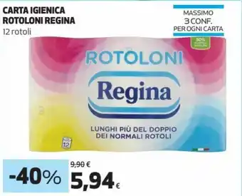 Coop Rotoloni Regina Carta Igienica 12 rotoli offerta