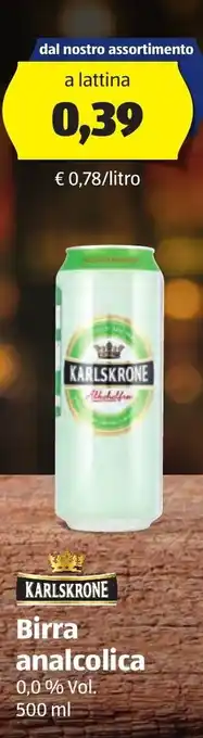 ALDI Karlskrone Birra analcolica 0,0% Vol. 500 ml offerta
