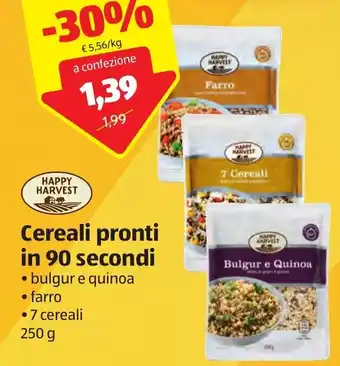 ALDI Happy Harvest Cereali pronti in 90 secondi, bulgur e quinoa, farro, 7 cereali 250 g offerta
