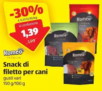 ALDI Romeo Premium Snack di filetto per cani vari gusti 150 g/100 g offerta