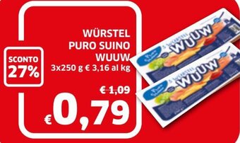 Ecu Discount Wuuw Würstel Puro Suino 3x250 g offerta
