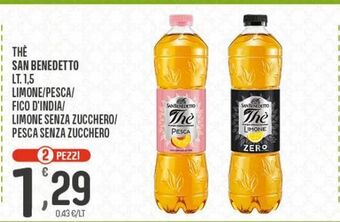 Eurospar The san benedetto lt 1.5 limone/pesca/fico d'india/limone senza zucchero/pesca senza zucchero offerta