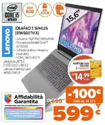 Expert Lenovo Ideapad 3 15IML05 (81WB00TVIX) offerta