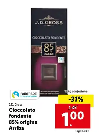 J.D. Gross Cioccolato fondente 85% origine Arriba 125 g