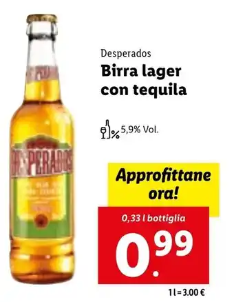 Lidl Desperados Birra lager con tequila 0,33 L offerta
