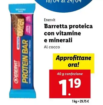 Lidl Enervit Barretta proteica con vitamine e minerali Al cocco 40 g offerta