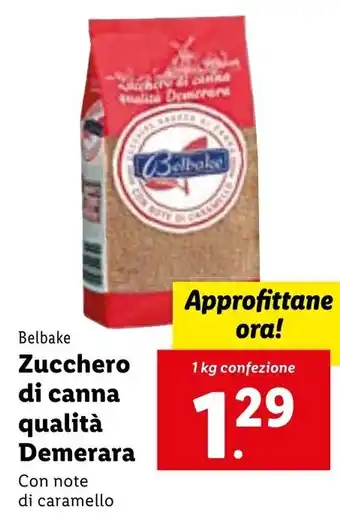 Lidl Belbake Zucchero di canna qualità Demerara Con note di caramello 1 kg offerta
