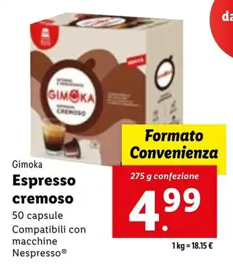 Lidl Gimoka Espresso cremoso 50 capsule 275 g offerta