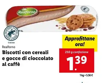 Lidl Realforno Biscotti con cereali e gocce di cioccolato al caffè 250 g offerta