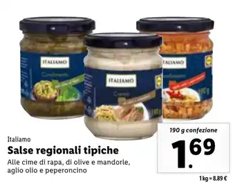 Lidl Italiamo Salse regionali tipiche Alle cime di rapa, di olive e mandorle, aglio olio e peperoncino 190 g offerta