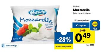 Lidl Merivio Mozzarella Solo latte Italiano 125 g offerta
