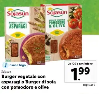 Lidl Sojasun Burger Vegetale con Asparagi o Burger di soia con pomodoro e olive 2x 100 g offerta