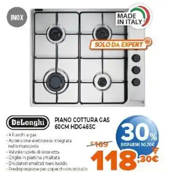 Expert DeLonghi Piano Cottura Gas 60CM HDG46SC offerta