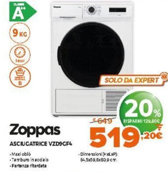 Expert Zoppas Asciugatrice VZD9GF4 offerta