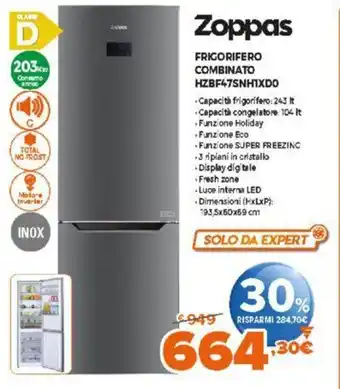 Expert Zoppas Frigorifero Combinato HZBF47NH1XD0 offerta
