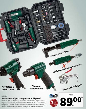 Lidl Parkside Set accessori per compressore, 71 pezzi offerta