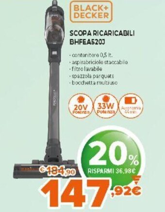 Expert Black+Decker Scopa Ricaricabili BHFEA520J offerta