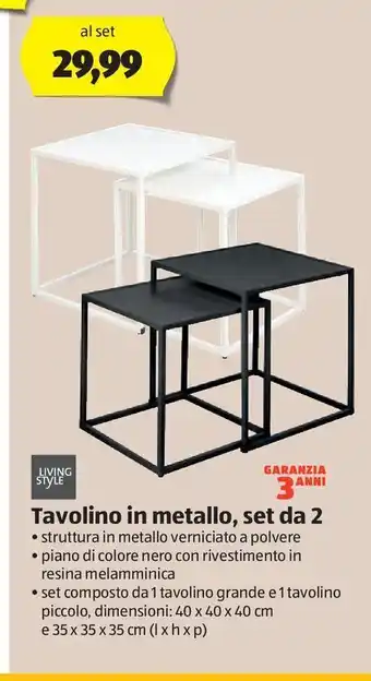 Tavolino in metallo, set da 2