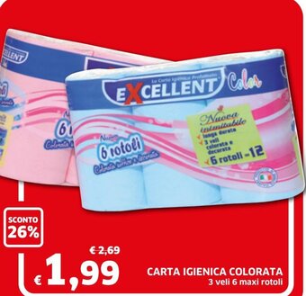 Ecu Discount Carta Igienica Colorata 3 veli 6 maxi rotoli offerta