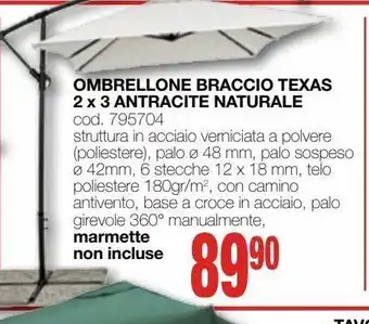 Mondo Brico Ombrellone braccio texas 2 x 3 antracite naturale offerta