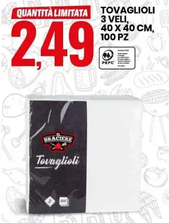 Eurospin Il Braciere Tovaglioli 3 Veli, 40x40 cm, 100 pz offerta