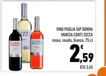 Conad City Vino puglia igp donna marzia conti zecca rosso, rosato, bianco 75 cl offerta