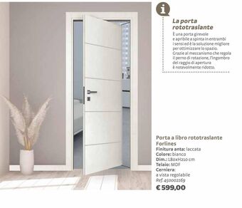 Porta a libro rototraslante forlines finitura anta: laccata colore: bianco