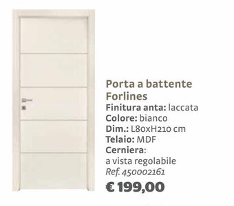 Bricocenter Porta a battente forlines finitura anta: laccata colore: bianco offerta