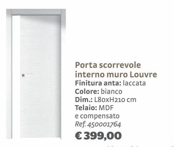 Bricocenter Porta scorrevole interno muro louvre finitura anta: laccata colore: bianco offerta