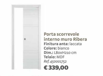 Bricocenter Porta scorrevole interno muro ribera finitura anta: laccata colore: banco offerta