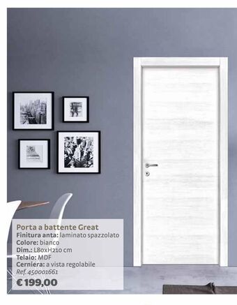 Bricocenter Porta a battente great finitura anta: laminati soazzolato colore: bianco offerta