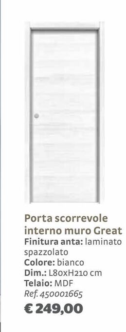 Bricocenter Porta scorrevole interno muro great finitura anta: laminato spazzolato colore: bianco offerta