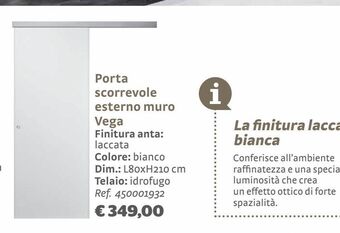 Bricocenter Porta scorrevole esterno muro vega finitura anta: laccata colore: bianco offerta