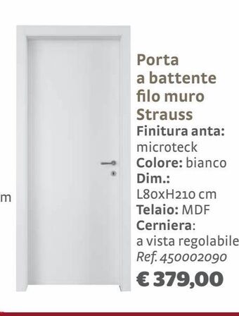 Bricocenter Porta a battente filo muro strauss finitura anta: microteck colore: bianco offerta