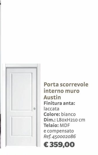 Bricocenter Porta scorrevole interno muro austin finitura anta: laccata colore: bianco offerta